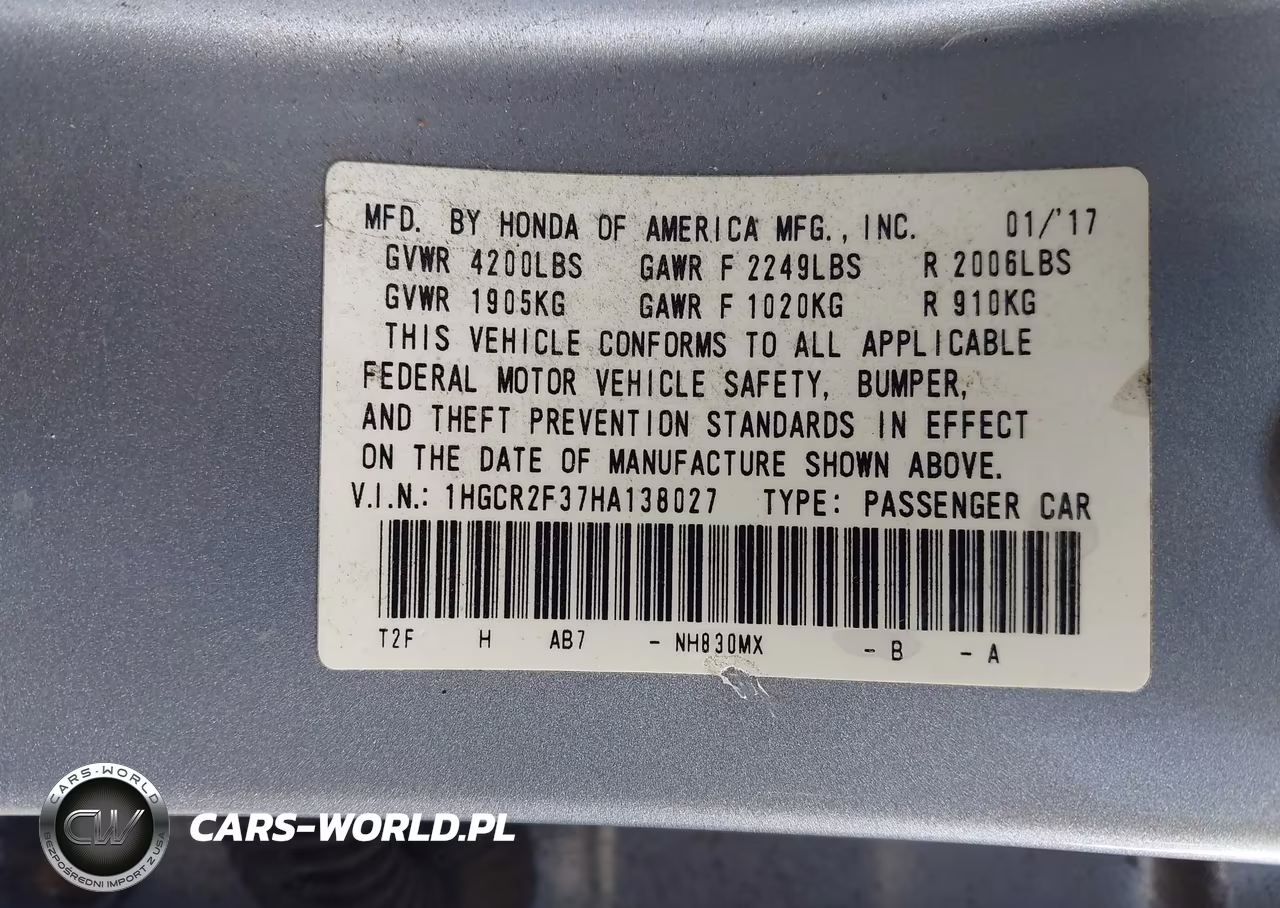2017 Honda Accord Lx VIN:1HGCR2F37HA138027 - 9