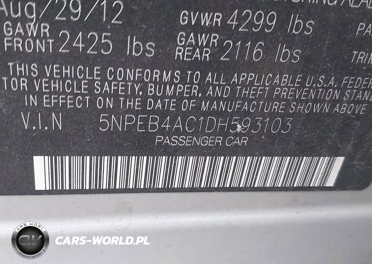2013 Hyundai Sonata Gls VIN:5NPEB4AC1DH593103 - 9
