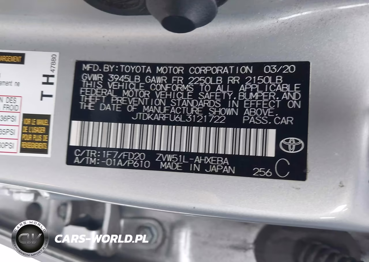 2020 Toyota Prius Le VIN:JTDKARFU6L3121722 - 9