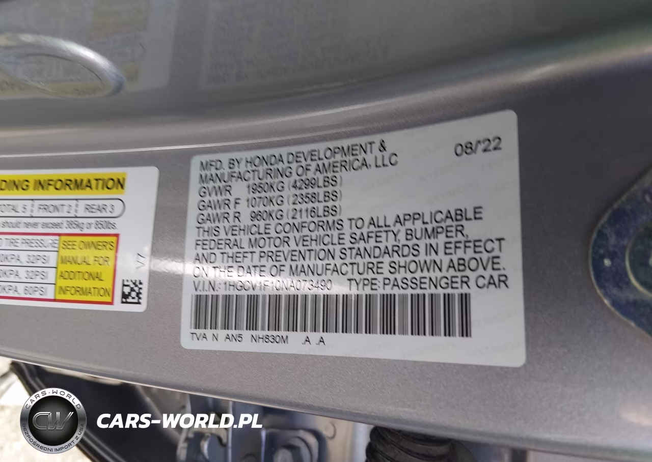 2022 Honda Accord Lx VIN:1HGCV1F10NA073490 - 9