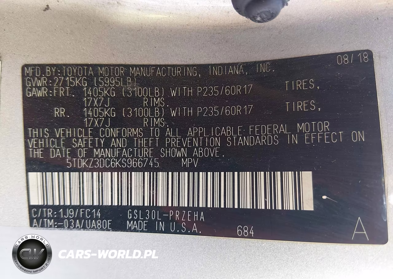 2019 Toyota Sienna Le 8 Passenger VIN:5TDKZ3DC6KS966745 - 9