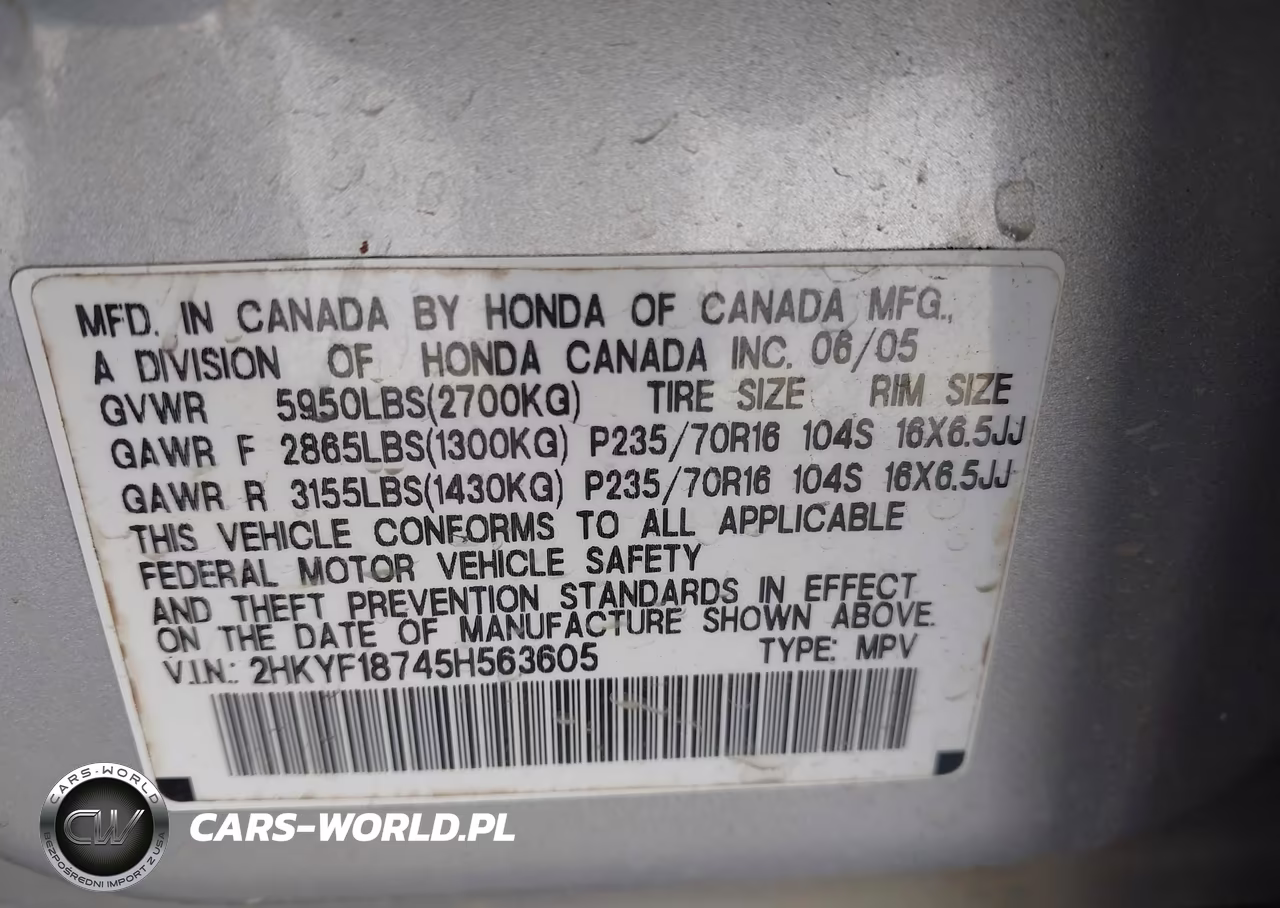 2005 Honda Pilot Ex-L VIN:2HKYF18745H563605 - 9