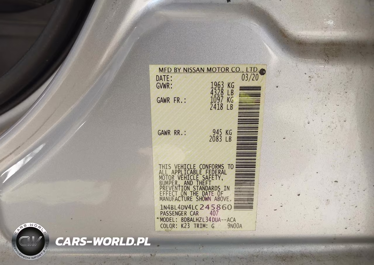 2020 Nissan Altima Sv Fwd VIN:1N4BL4DV4LC245860 - 9