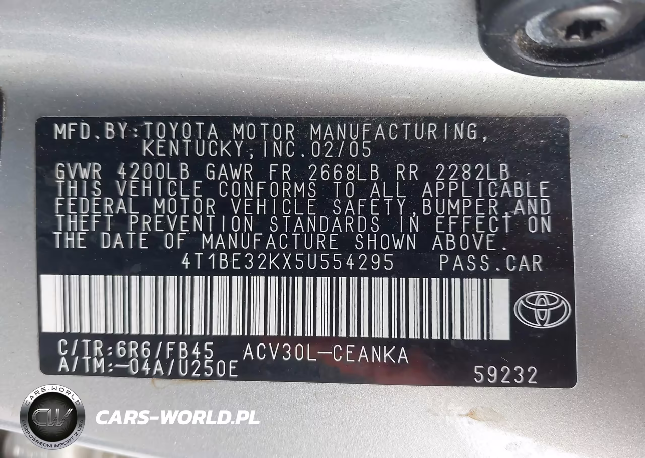 2005 Toyota Camry Le VIN:4T1BE32KX5U554295 - 9