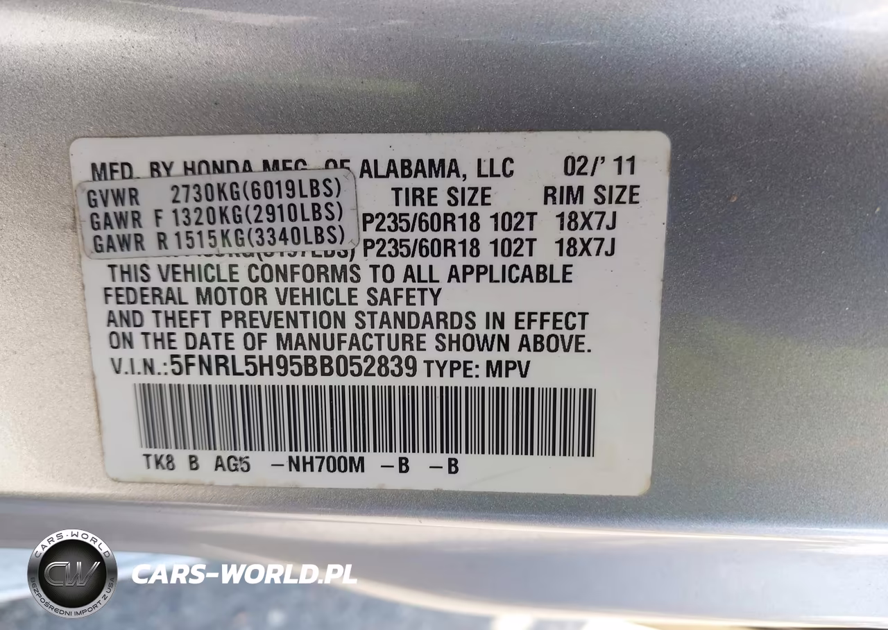 2011 Honda Odyssey Touring-Touring Elite VIN:5FNRL5H95BB052839 - 9
