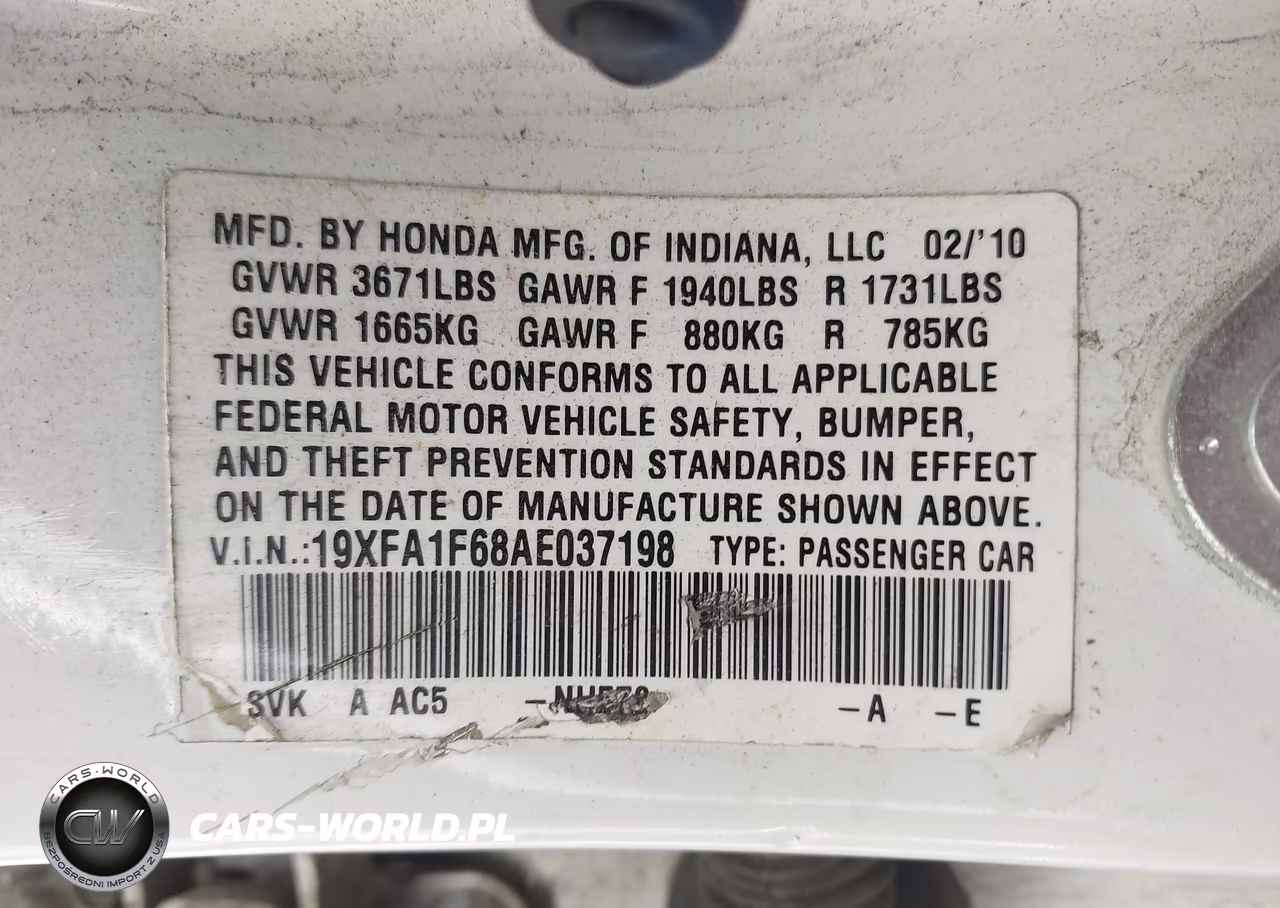 2010 Honda Civic Lx-S VIN:19XFA1F68AE037198 - 9
