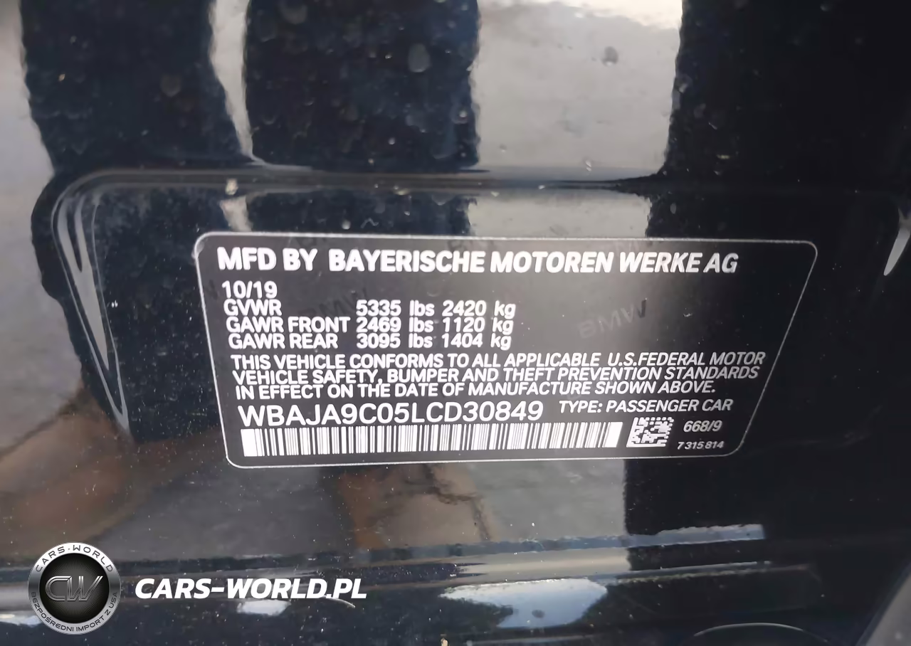 2020 BMW 530E Iperformance VIN:WBAJA9C05LCD30849 - 9