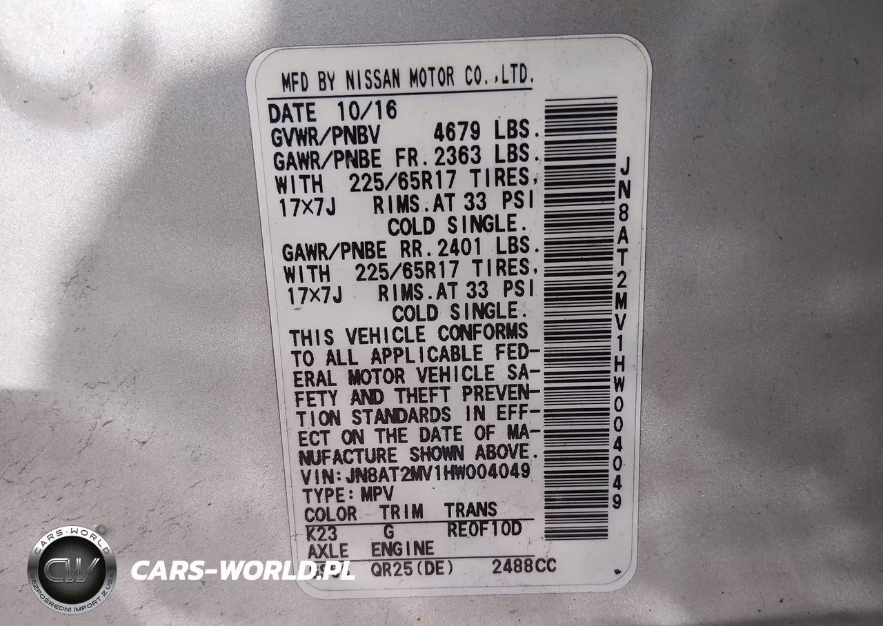 2017 Nissan Rogue Sv VIN:JN8AT2MV1HW004049 - 9