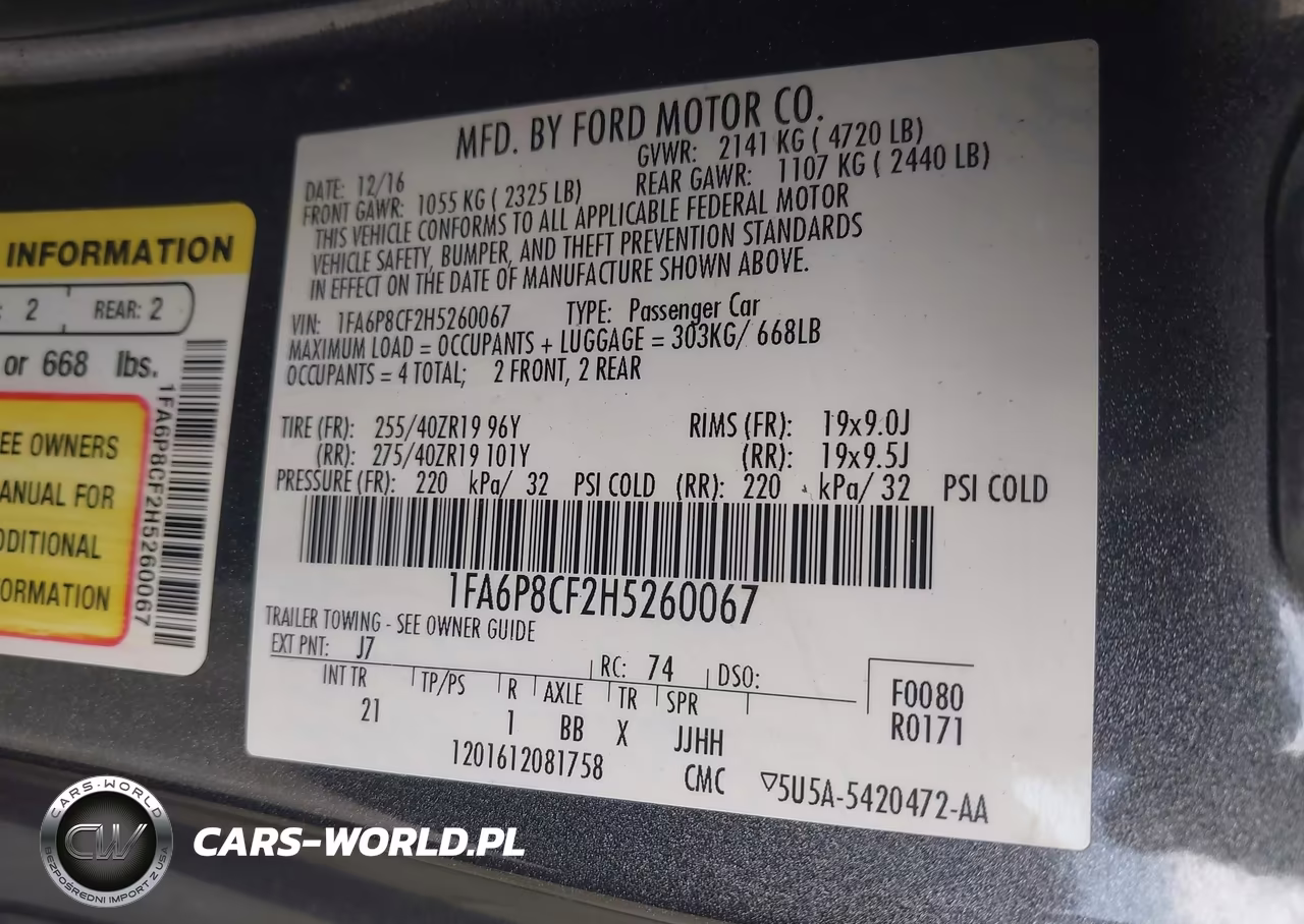 2017 Ford Mustang Gt VIN:1FA6P8CF2H5260067 - 9