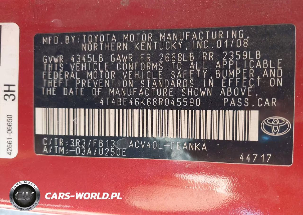 2008 Toyota Camry Le VIN:4T4BE46K68R045590 - 9
