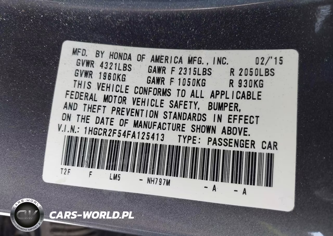 2015 Honda Accord Sport VIN:1HGCR2F54FA125413 - 9
