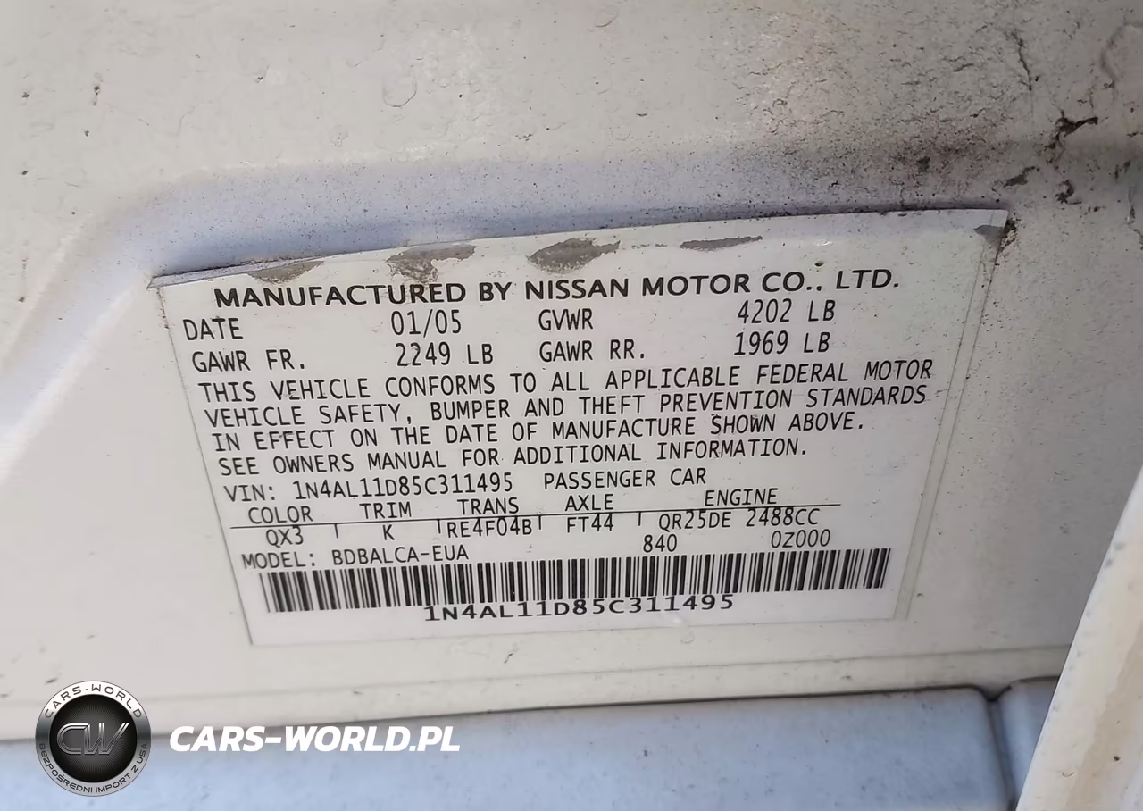 2005 Nissan Altima 2.5 S VIN:1N4AL11D85C311495 - 9
