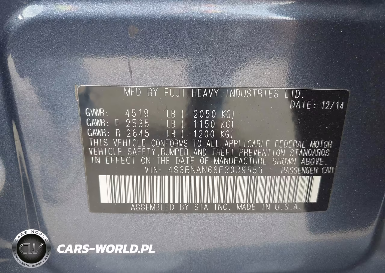 2015 Subaru Legacy 2.5I Limited VIN:4S3BNAN68F3039553 - 9