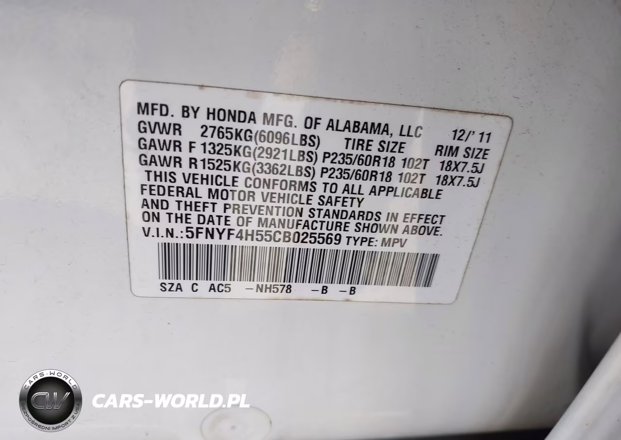 2012 Honda Pilot Ex-L VIN:5FNYF4H55CB025569 - 9