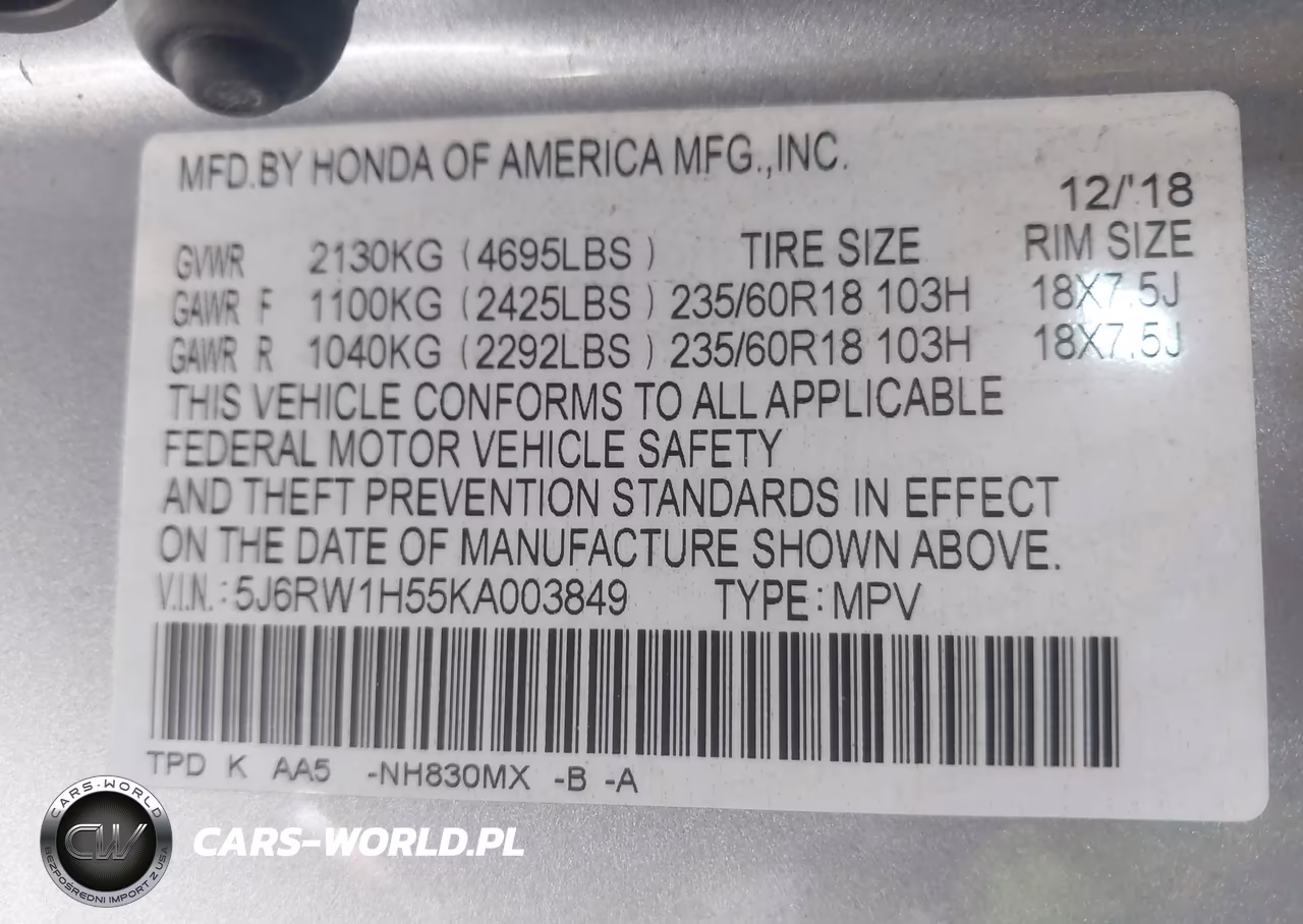 2019 Honda Cr-V Ex VIN:5J6RW1H55KA003849 - 9