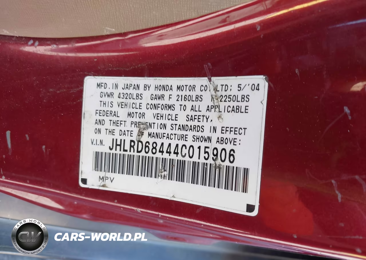 2004 Honda Cr-V Lx VIN:JHLRD68444C015906 - 9