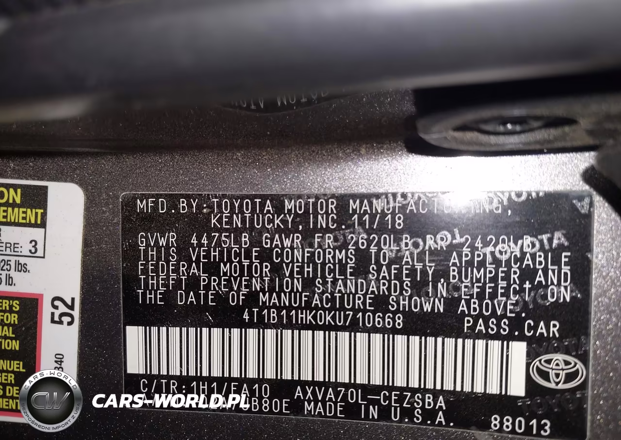2019 Toyota Camry Se VIN:4T1B11HK0KU710668 - 9