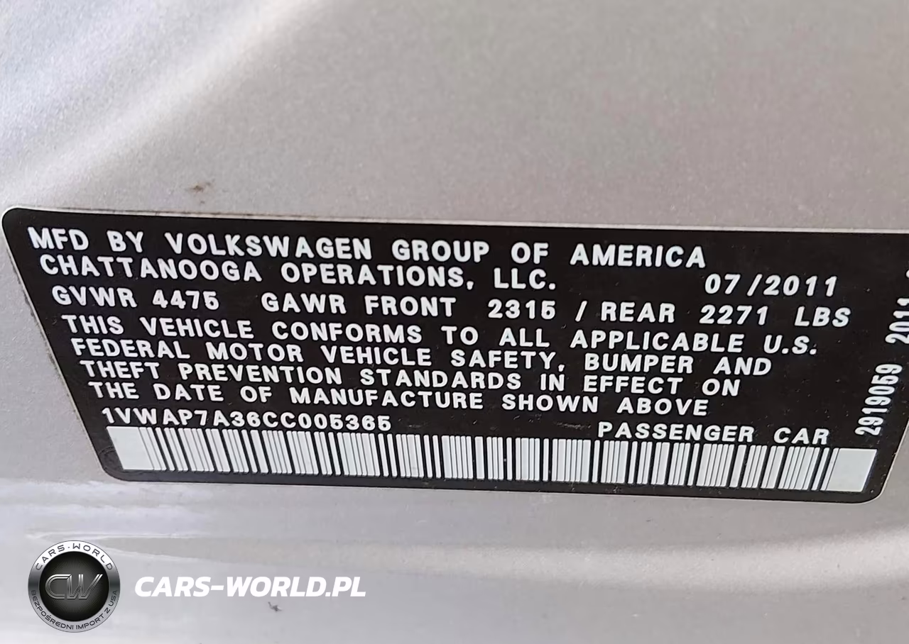 2012 Volkswagen Passat 2.5L S VIN:1VWAP7A36CC005365 - 9