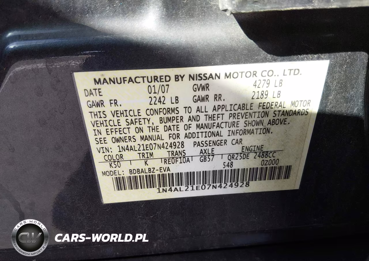 2007 Nissan Altima 2.5 S VIN:1N4AL21E07N424928 - 9