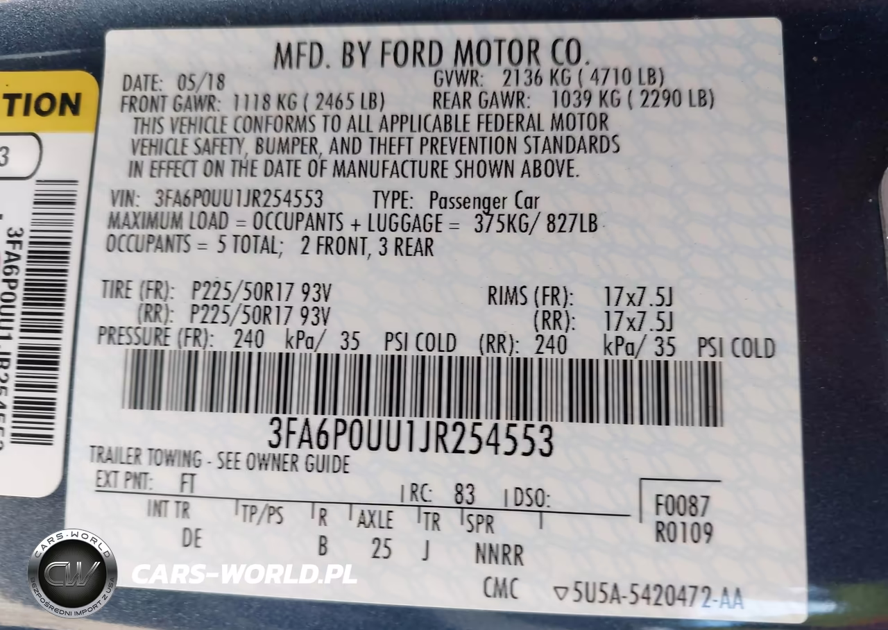 2018 Ford Fusion Hybrid S VIN:3FA6P0UU1JR254553 - 9