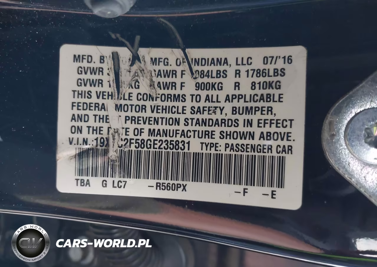 2016 Honda Civic Lx VIN:19XFC2F58GE235831 - 9