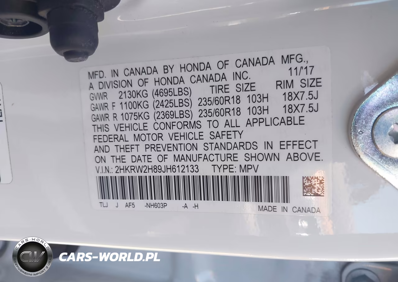 2018 Honda Cr-V Ex-L-Ex-L Navi VIN:2HKRW2H89JH612133 - 9