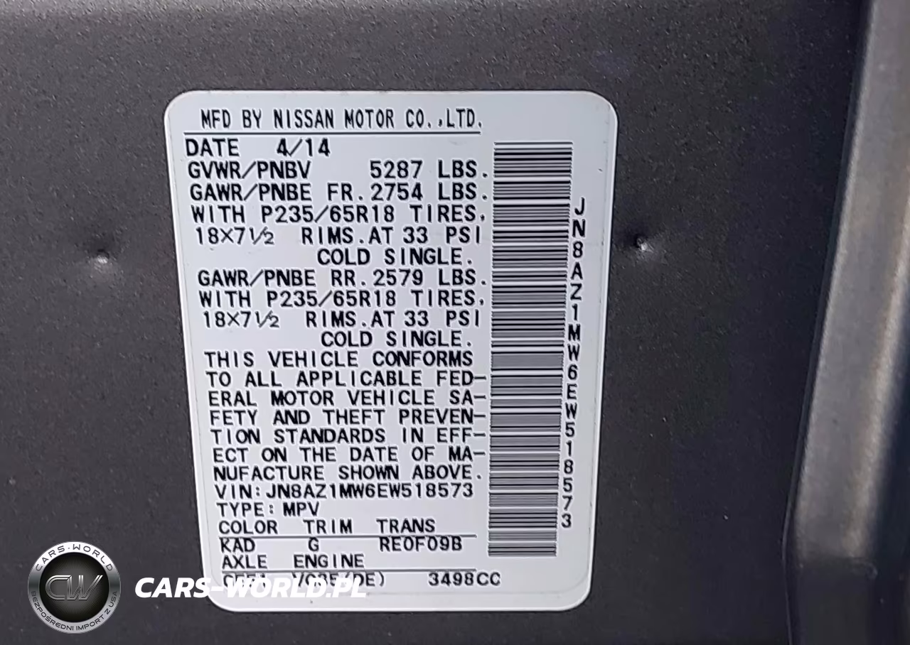 2014 Nissan Murano Sv VIN:JN8AZ1MW6EW518573 - 9