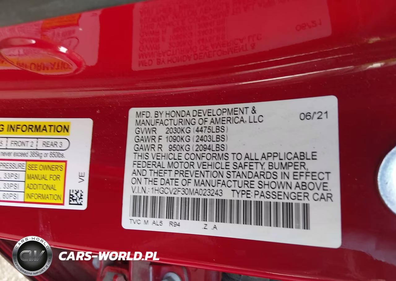 2021 Honda Accord Sport 2.0T VIN:1HGCV2F30MA023243 - 9