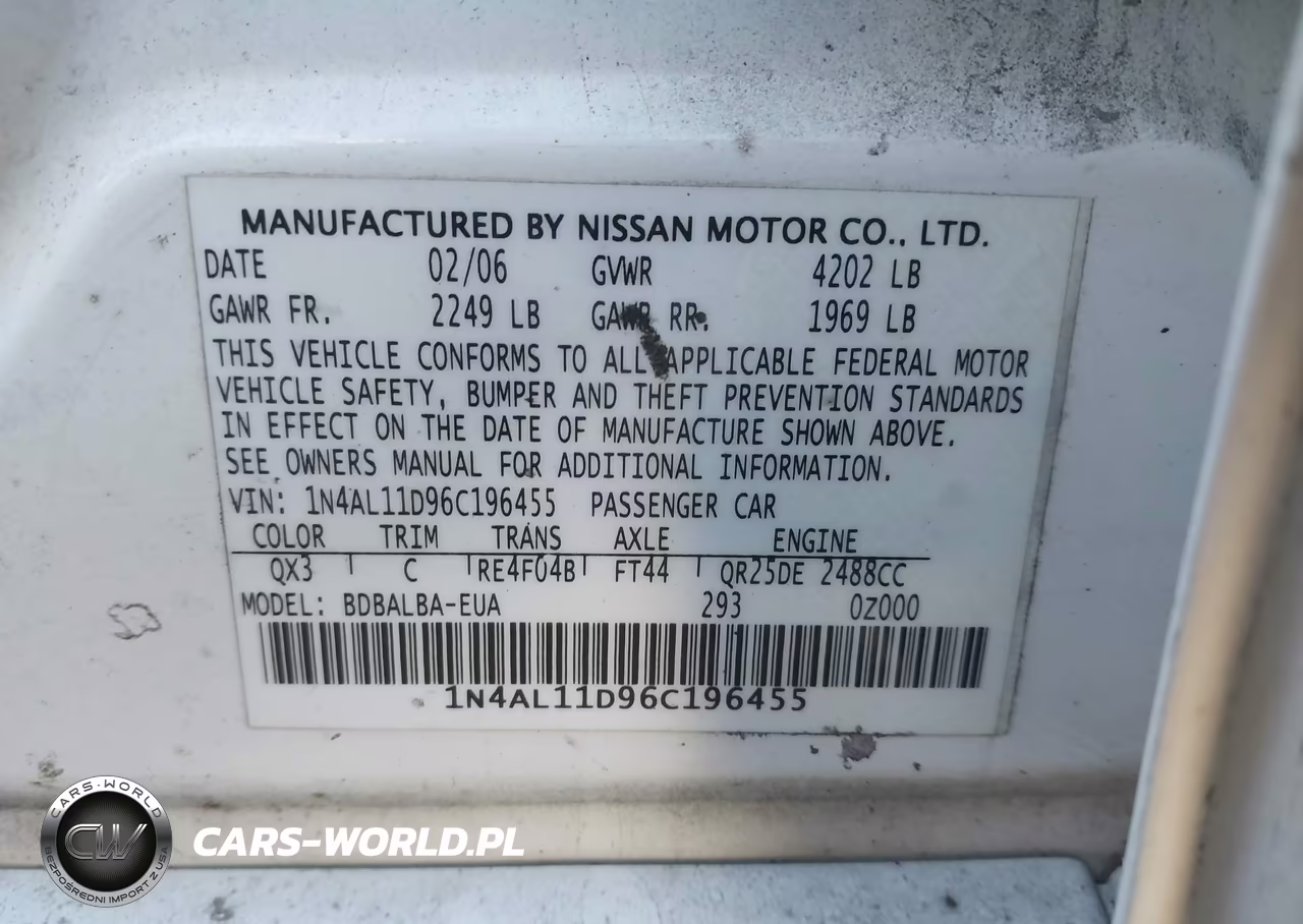 2006 Nissan Altima 2.5 S VIN:1N4AL11D96C196455 - 9