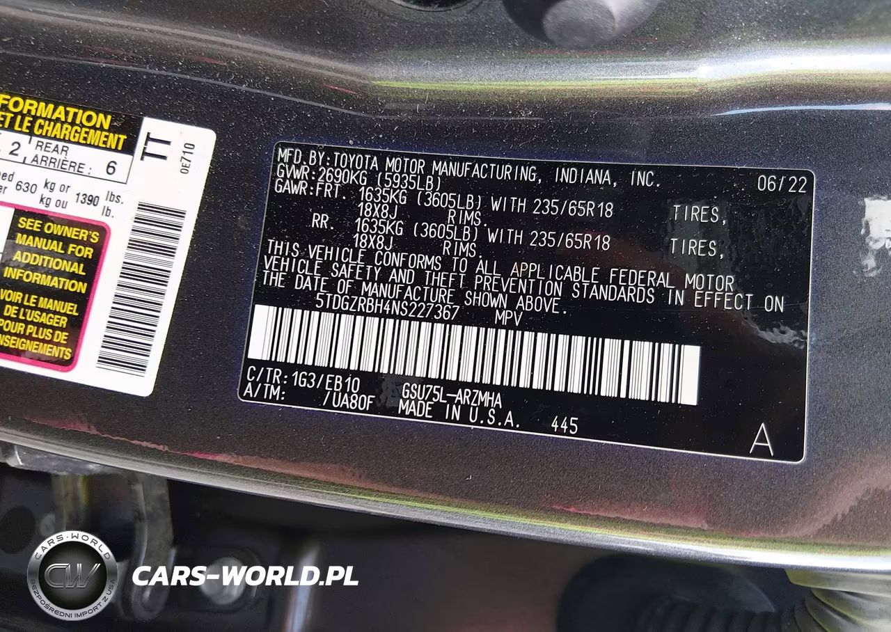 2022 Toyota Highlander Xle VIN:5TDGZRBH4NS227367 - 7