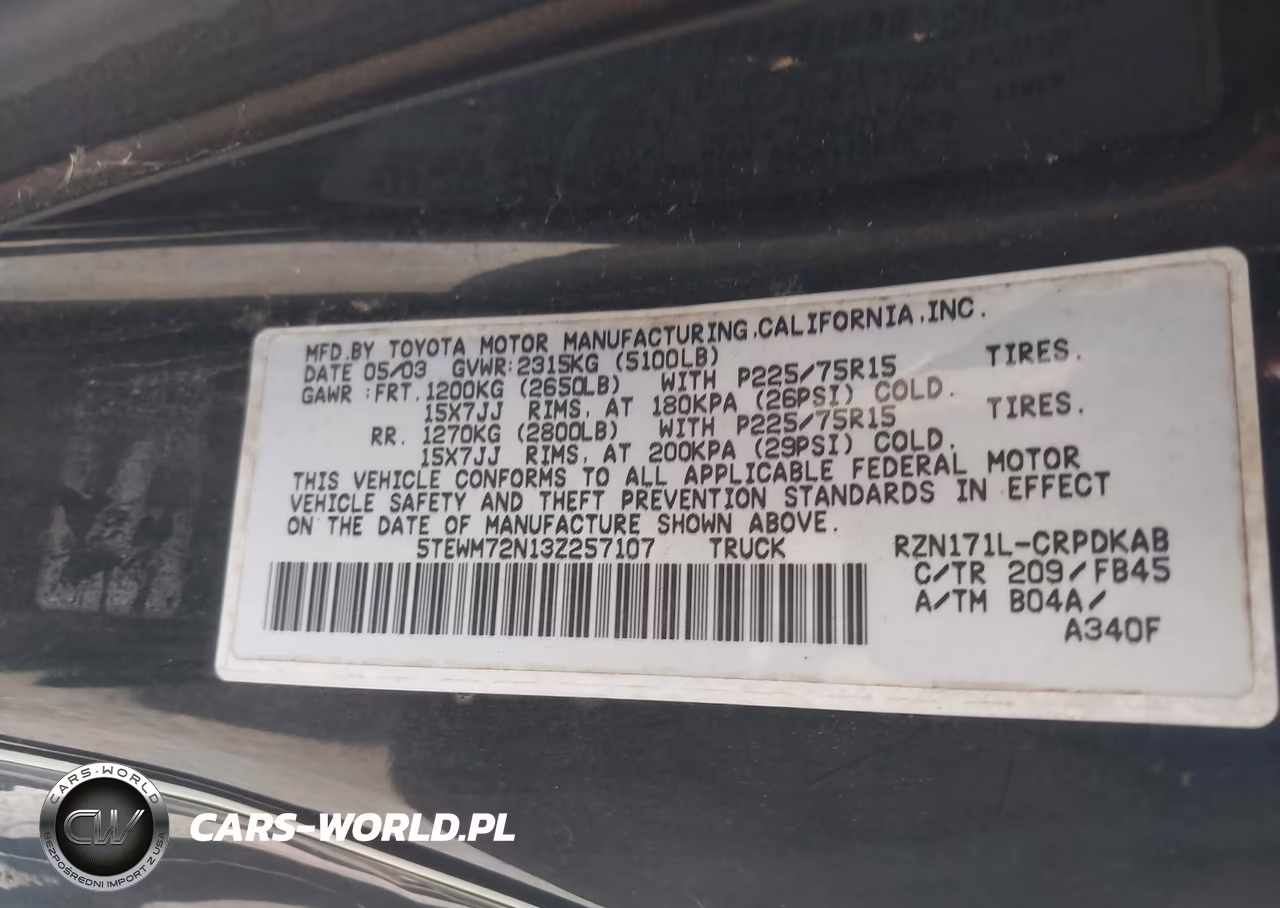 2003 Toyota Tacoma VIN:5TEWM72N13Z257107 - 9