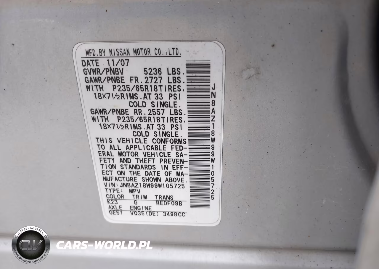 2009 Nissan Murano Sl VIN:JN8AZ18W99W105725 - 9