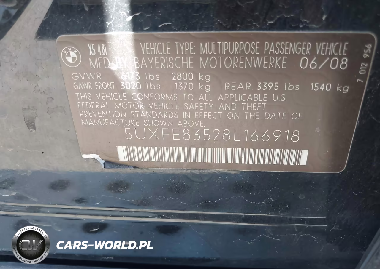 2008 BMW X5 4.8I VIN:5UXFE83528L166918 - 9