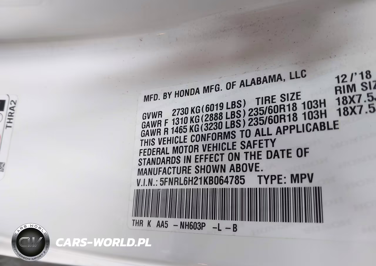 2019 Honda Odyssey Lx VIN:5FNRL6H21KB064785 - 9