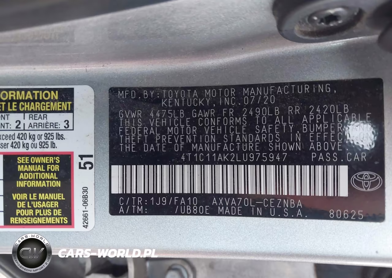 2020 Toyota Camry Le VIN:4T1C11AK2LU975947 - 9