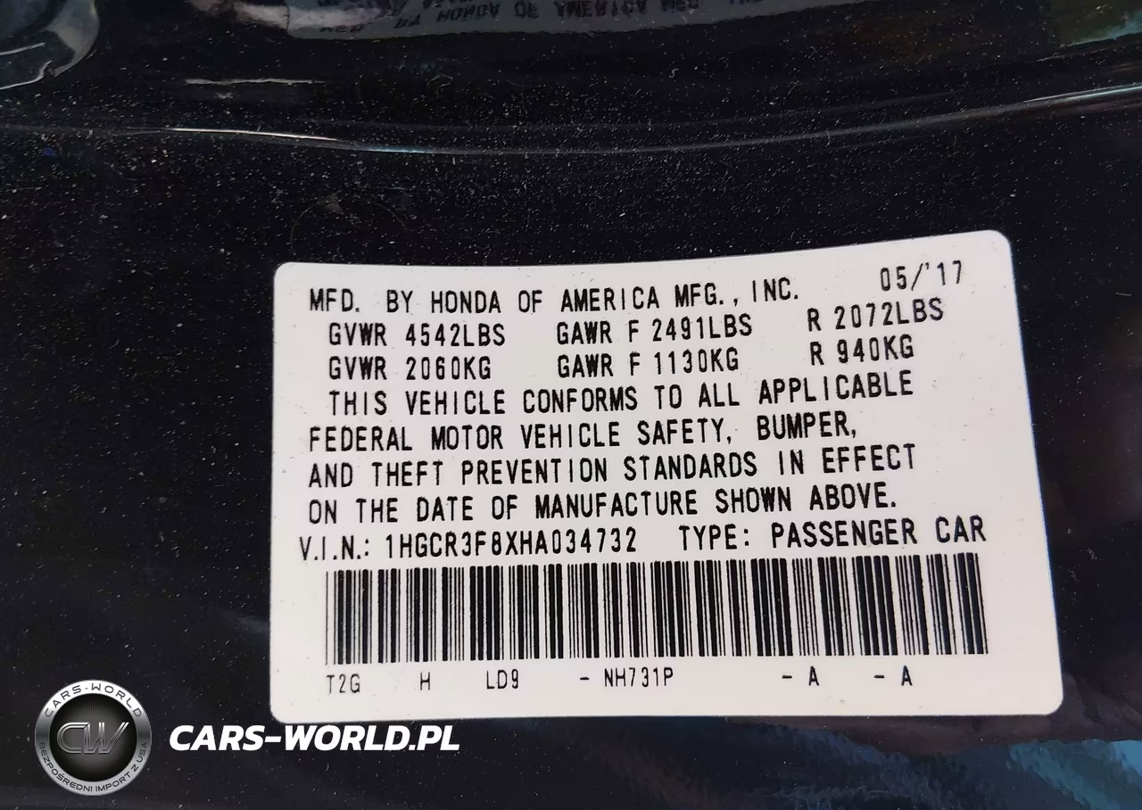 2017 Honda Accord Ex-L V6 VIN:1HGCR3F8XHA034732 - 9