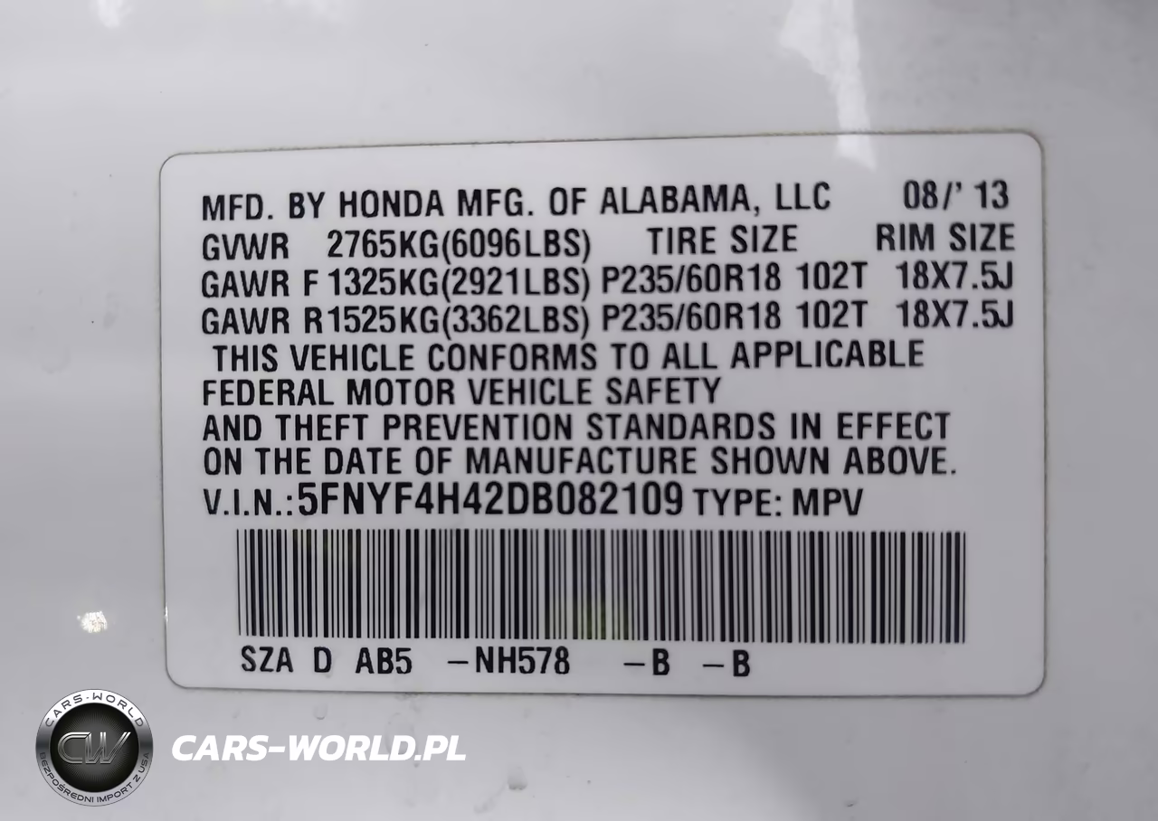 2013 Honda Pilot Ex VIN:5FNYF4H42DB082109 - 9