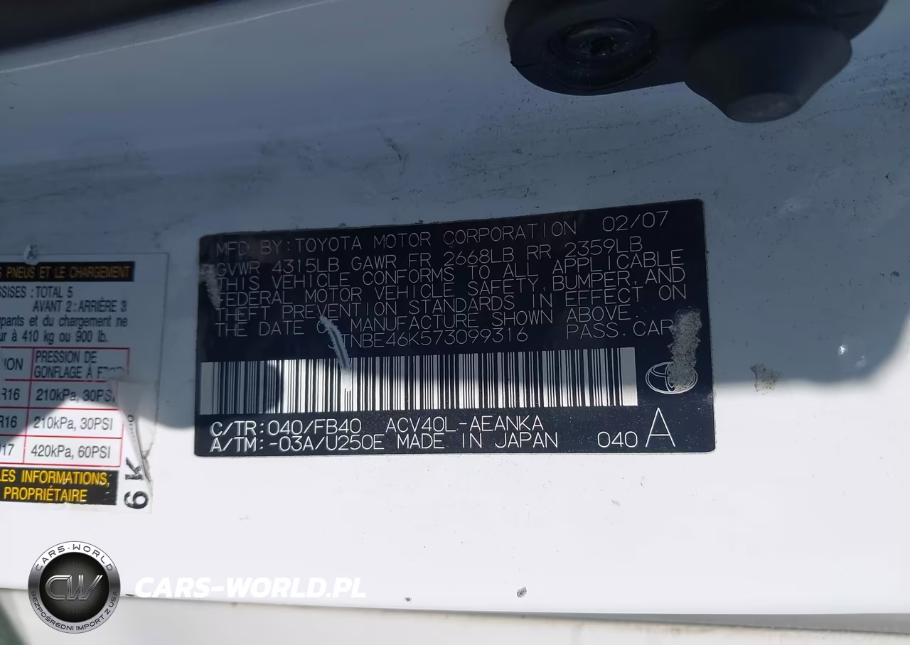2007 Toyota Camry Le VIN:JTNBE46K573099316 - 9