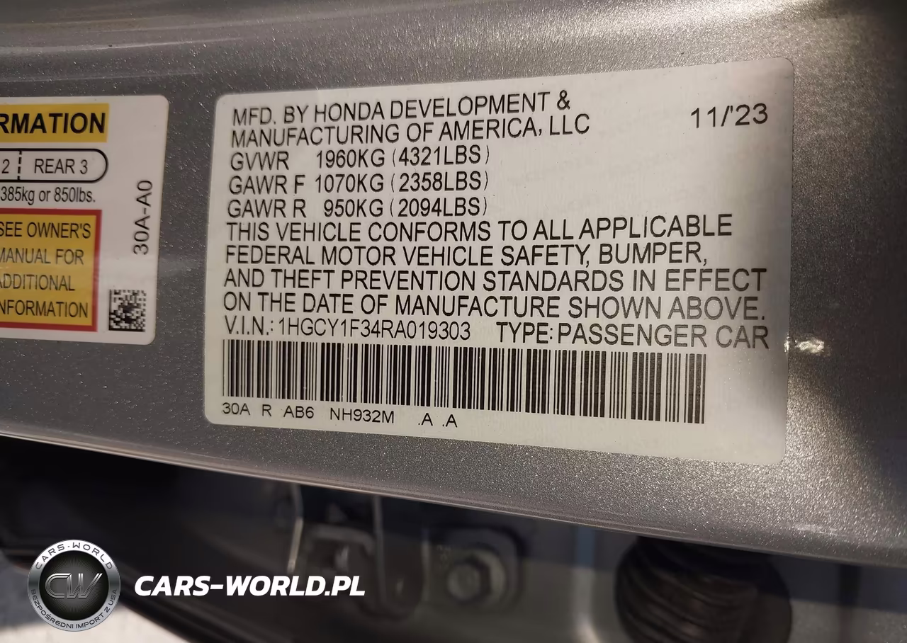 2024 Honda Accord Ex VIN:1HGCY1F34RA019303 - 9