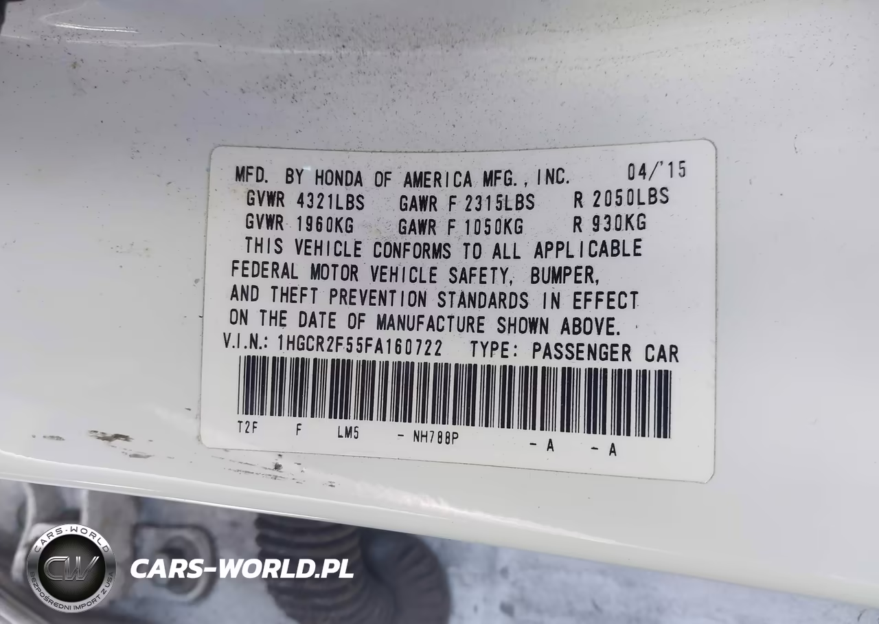 2015 Honda Accord Sport VIN:1HGCR2F55FA160722 - 9