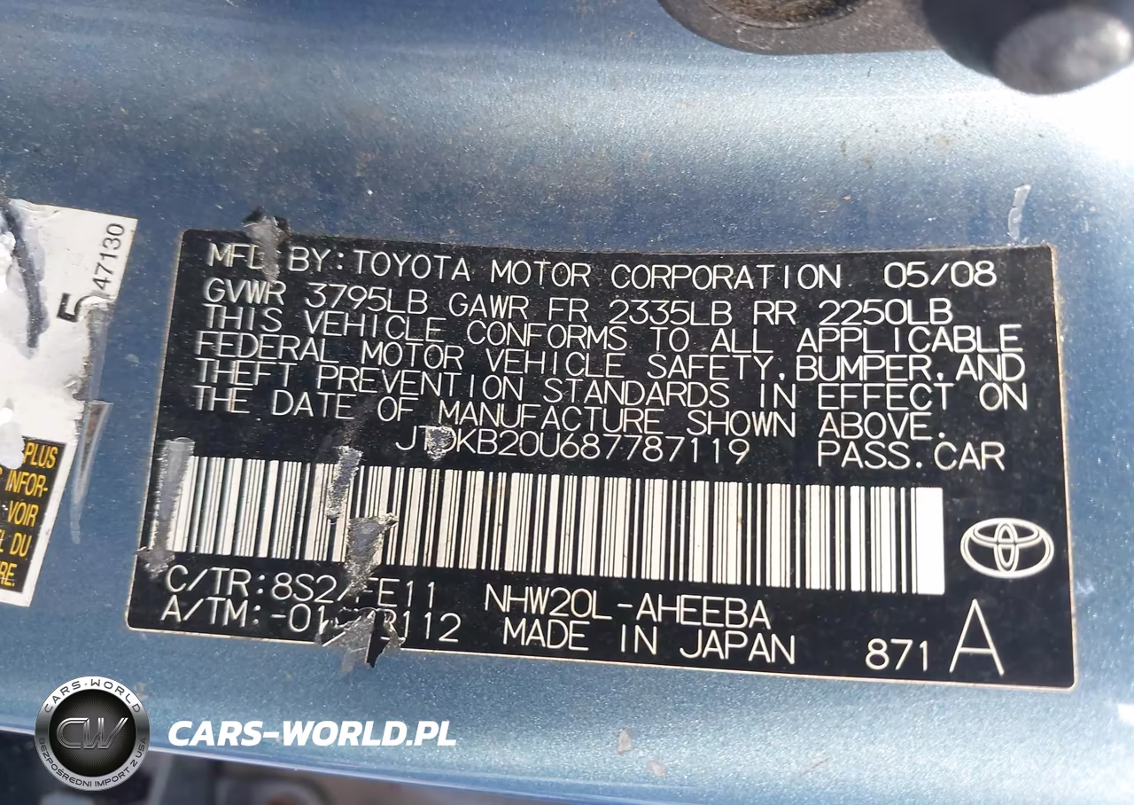 2008 Toyota Prius VIN:JTDKB20U687787119 - 9