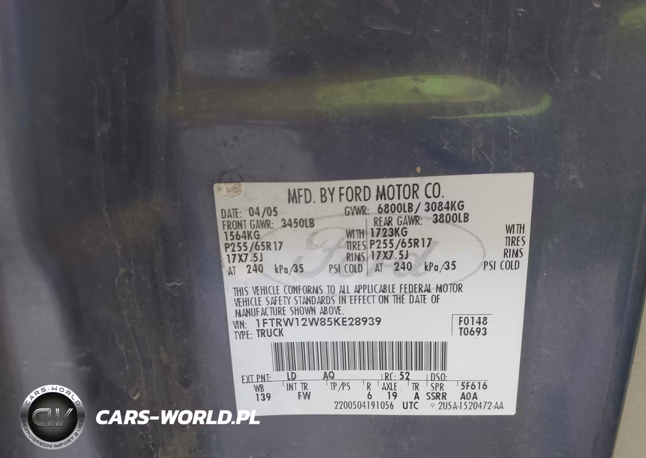 2005 Ford F-150 Xlt VIN:1FTRW12W85KE28939 - 9