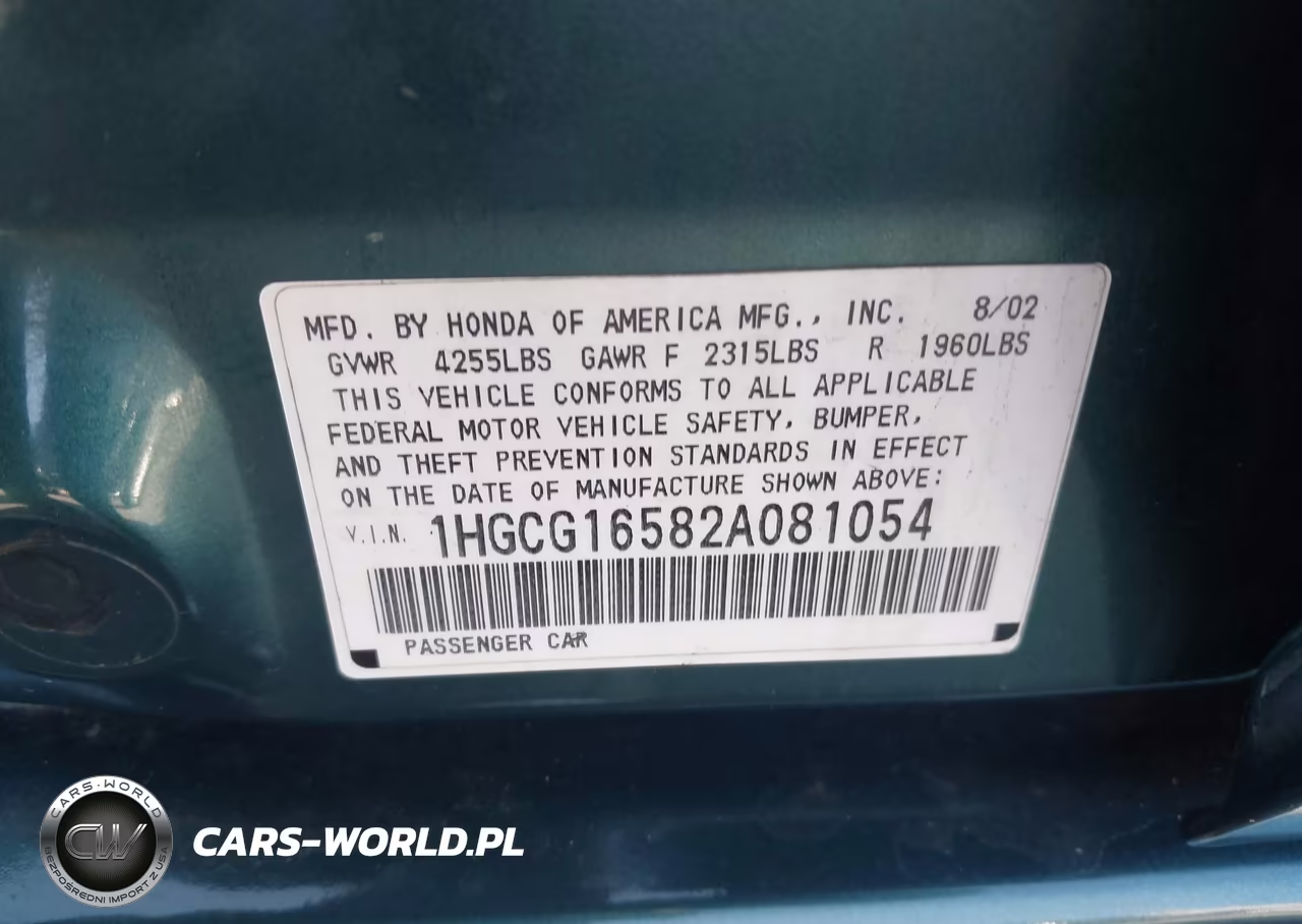 2002 Honda Accord 3.0 Ex VIN:1HGCG16582A081054 - 9