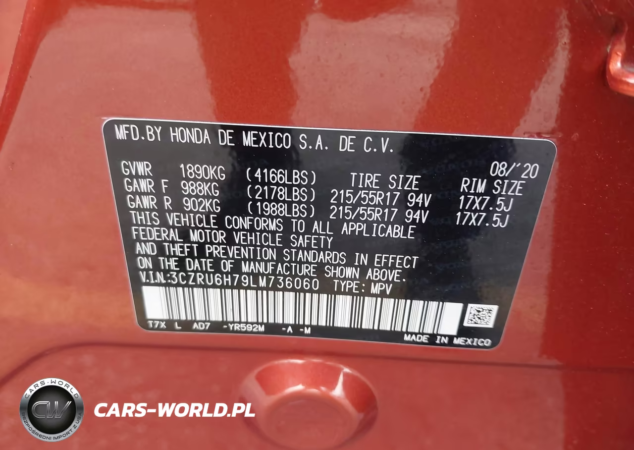 2020 Honda Hr-V Awd Ex-L VIN:3CZRU6H79LM736060 - 9