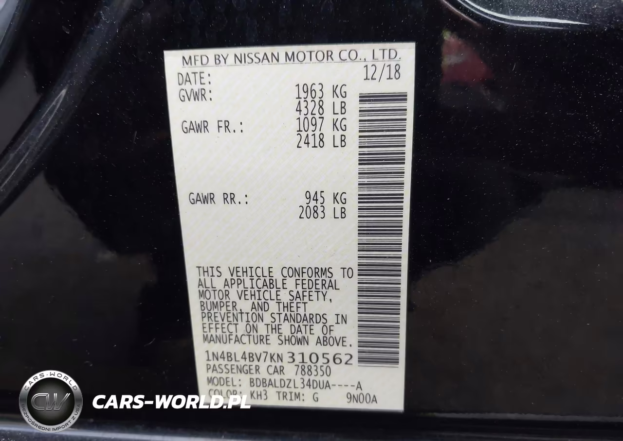 2019 Nissan Altima 2.5 S VIN:1N4BL4BV7KN310562 - 9