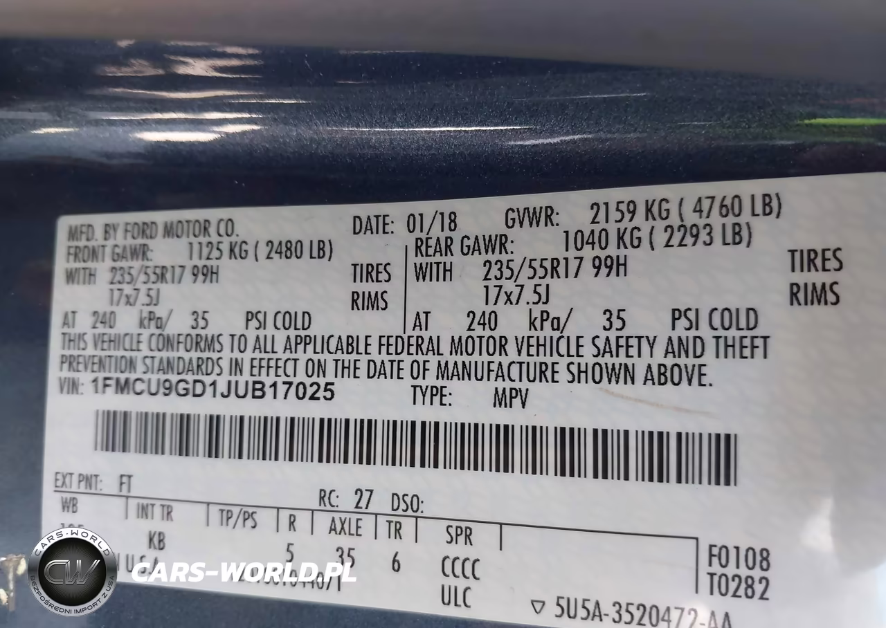 2018 Ford Escape Se VIN:1FMCU9GD1JUB17025 - 9