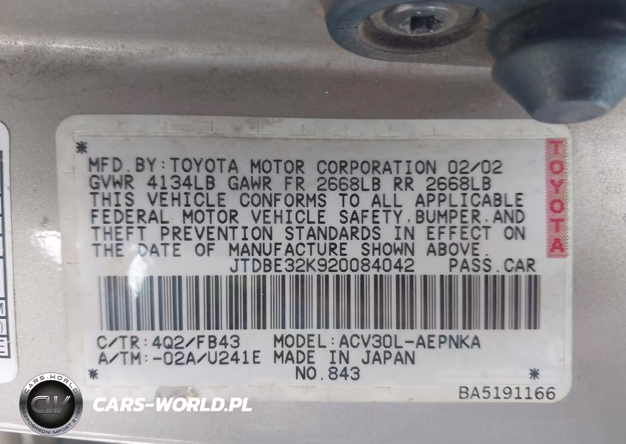 2002 Toyota Camry Le VIN:JTDBE32K920084042 - 9
