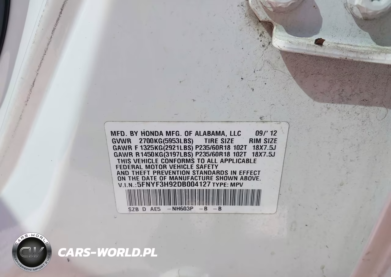 2013 Honda Pilot Touring VIN:5FNYF3H92DB004127 - 9