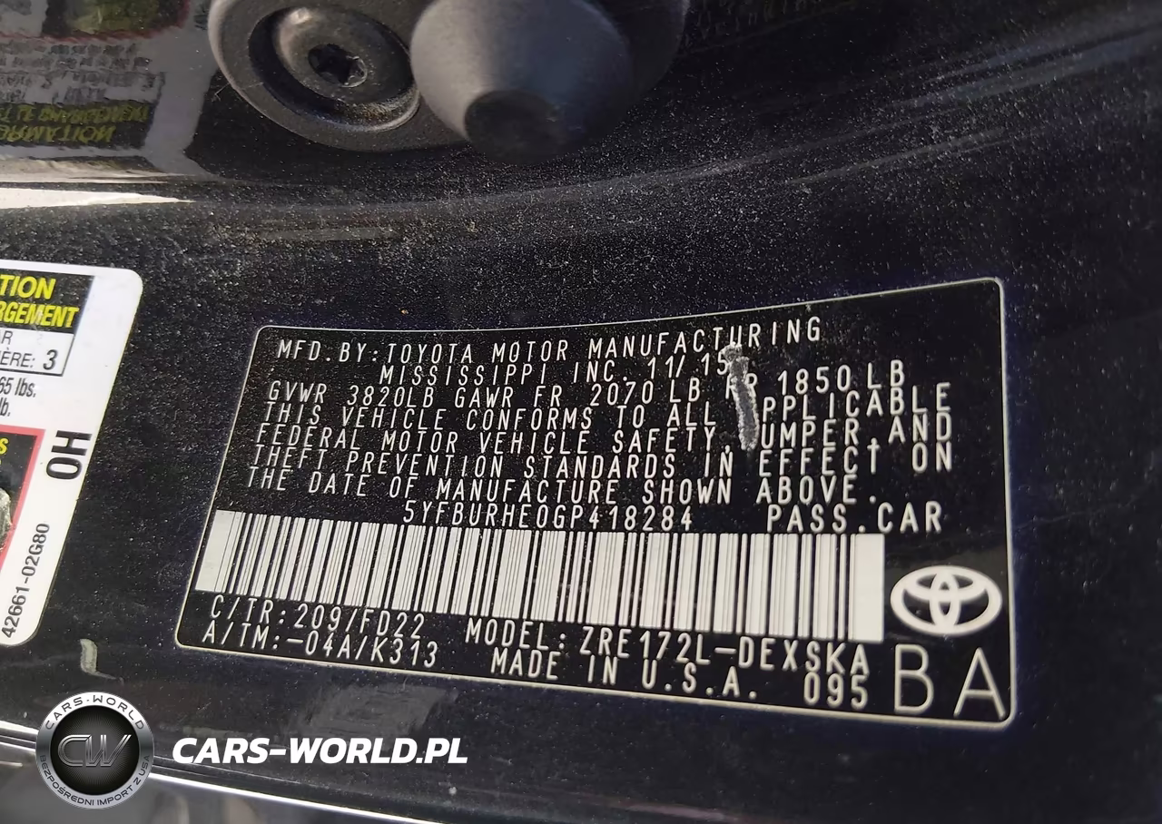 2016 Toyota Corolla S Plus VIN:5YFBURHE0GP418284 - 9