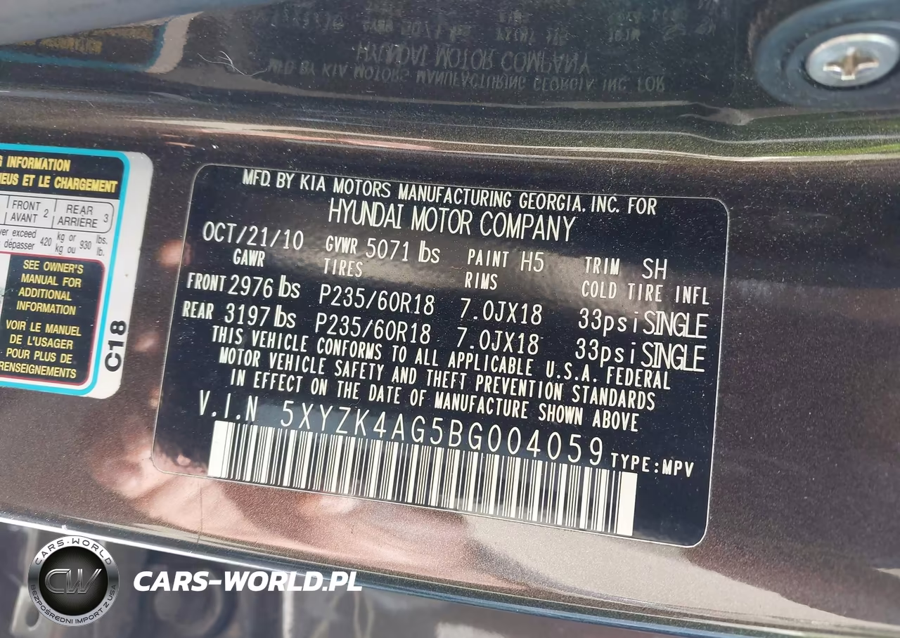2011 Hyundai Santa Fe Limited V6 VIN:5XYZK4AG5BG004059 - 9
